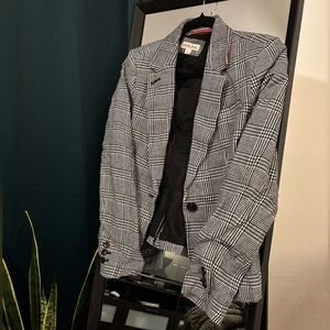 Merona Checkered Black and White Blazer With Red Details